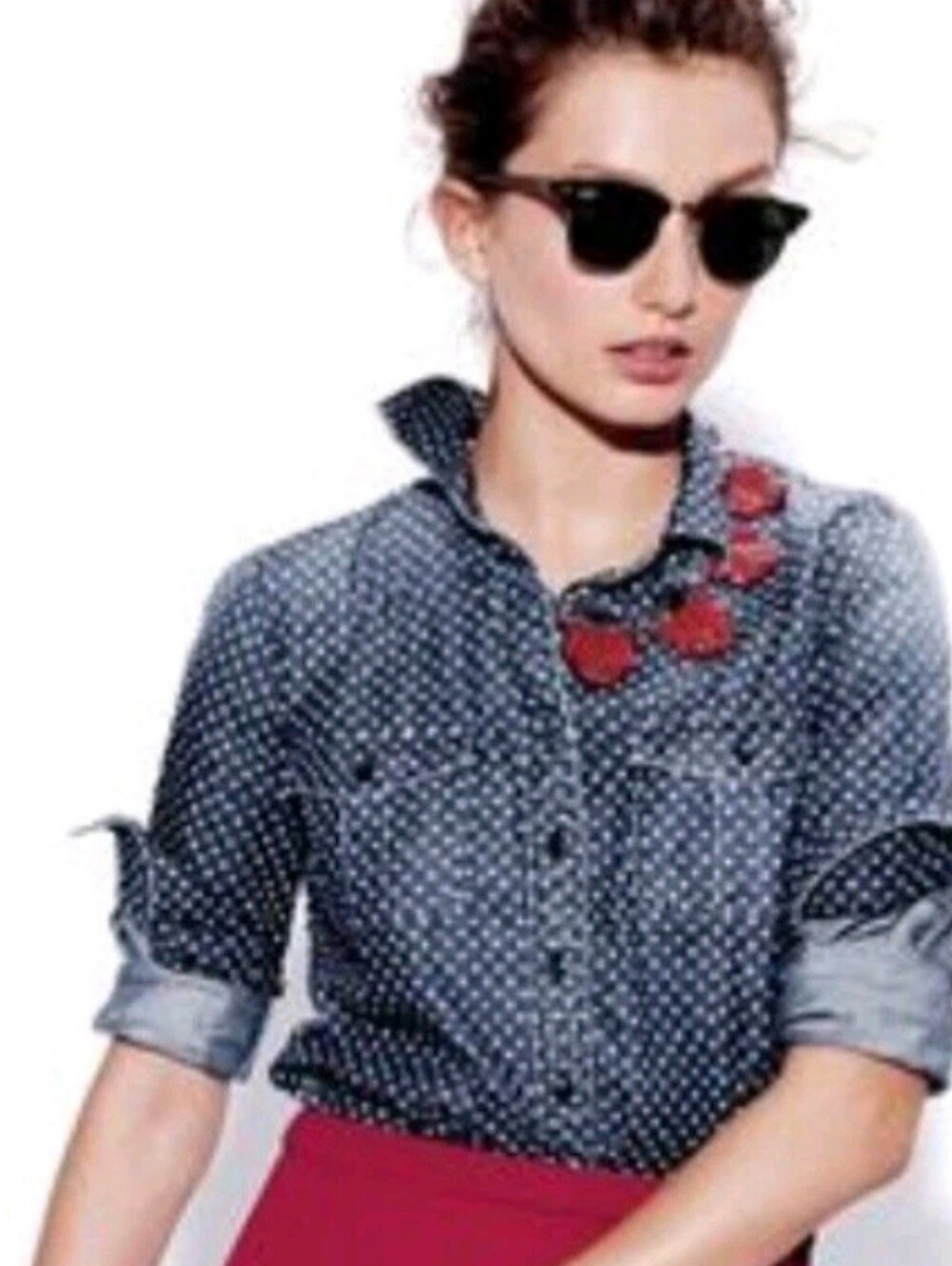 J.Crew Keeper Chambray Shirt Star Dot Print sz 0 XS denim dark blue button-down
